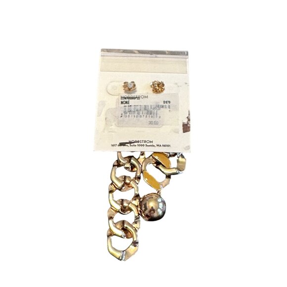 Open Edit Gold Chain Link Drop Style Asymmetrical Earrings Silver Ball Accent - Picture 3 of 5